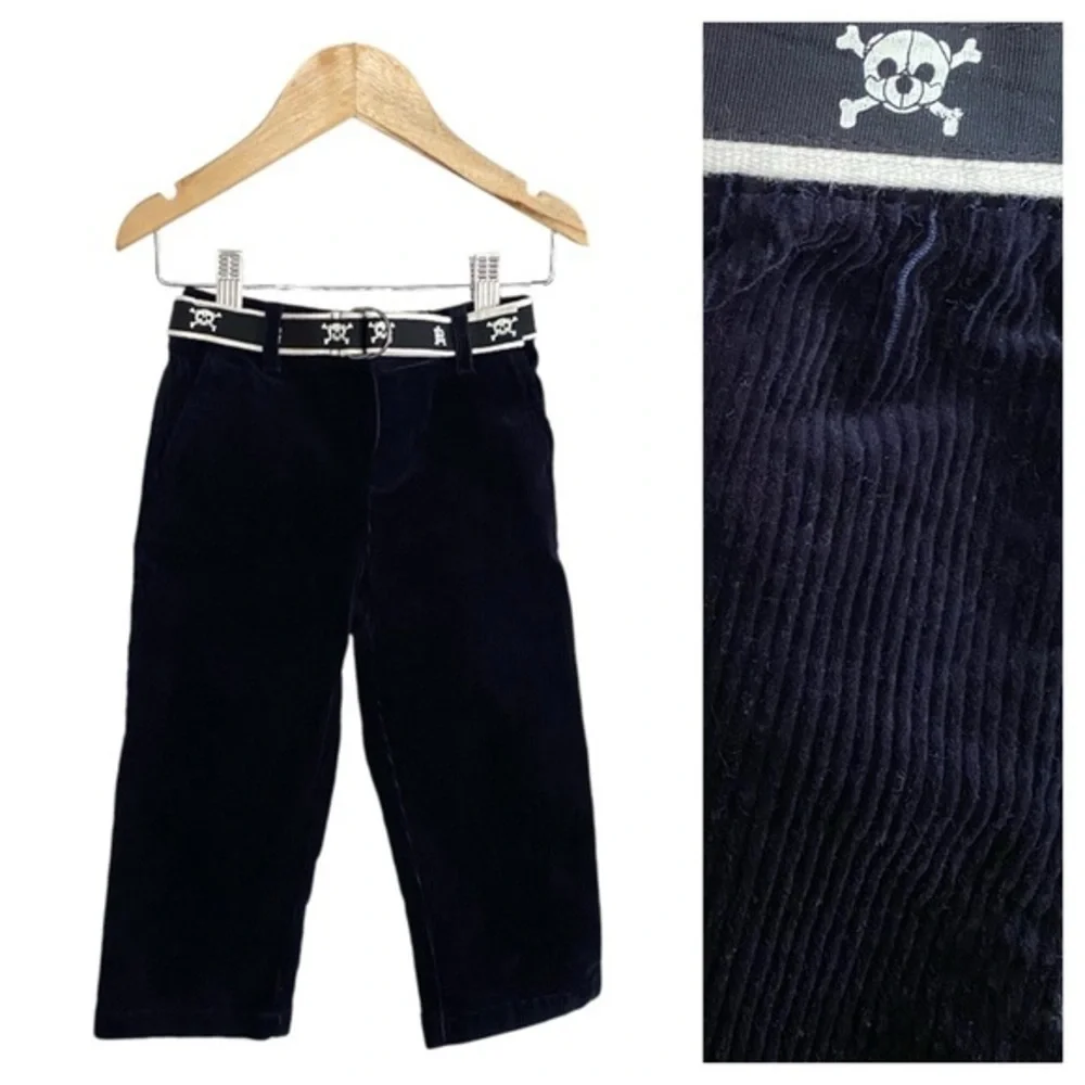 Ralph Lauren Navy Blue Corduroy Pants With Skull Logo Belt 24 months
